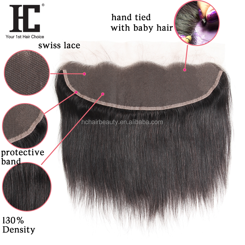 HC Hair Ear To Ear Lace Frontal Closure With 3 Bundles Brazilian  Non Remy Straight Human hair Weaves With Closures