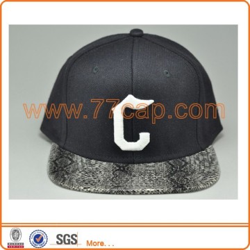 6 panel short snake skin brim snapback cap