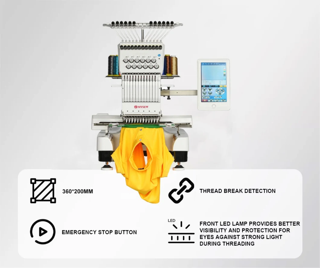 MFS1200 Automatische, computergesteuerte Stickmaschine mit einem Kopf, die 12 Nadeln für flache Stickereien geeignet sind, bereit, Stickereien und Hutsticke zu tragen