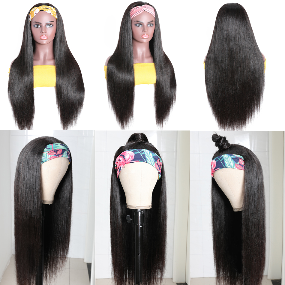 SPARK Headband Wigs Human Hair Straight Glueless None Lace Front Wigs Brazilian Virgin Hair Straight Human Hair Headband Wigs