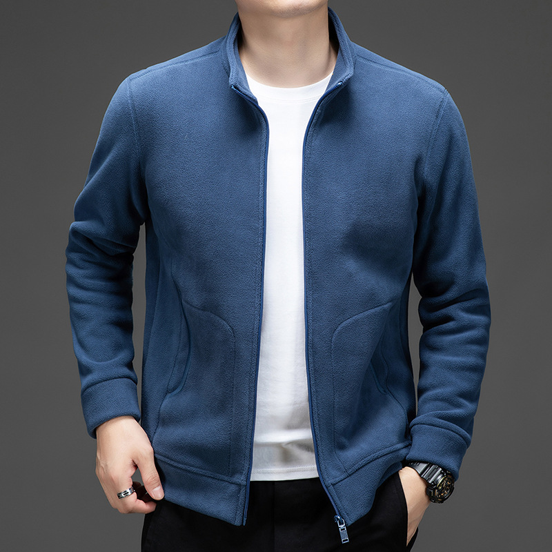 Мужской двусторонний однотонный бомбер из полиэстера и флиса Polyester Fleece Men's Double-sided Solid Bomber Jacket