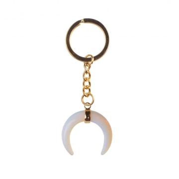 Gemstone Ox Horn Pendant Keychains Crystal Quartz Amethyst Gold Plated Key Chain Natural Stone Key Ring for Men Women
