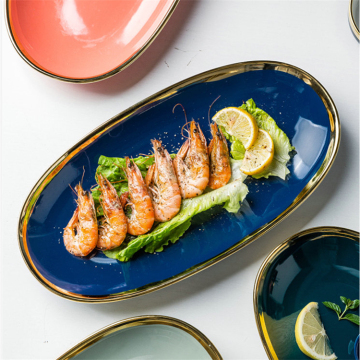 Shiny Glaze Oval Gold Rim Porcelain Sushi Tapas Plates for Restaurant - European Style Dinnerware