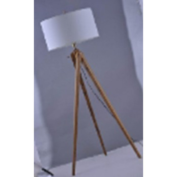 White Fabric Shade Original Wooden Standing Lamp with three legs