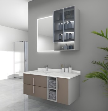 Modern minimalist hotel style bathroom vanity