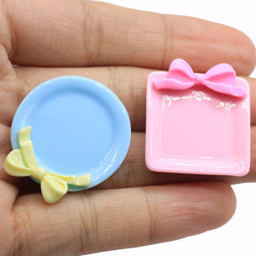 Cute Round 33mm Resin Plate Mini Square Dish for Kids Doll House Toy Diy Accessory