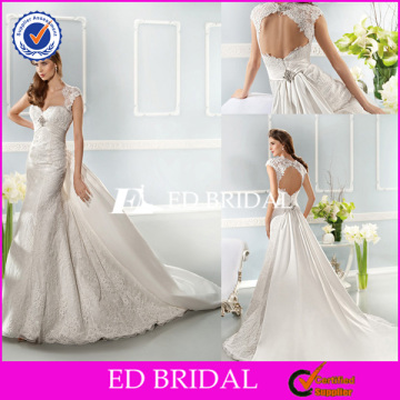 XL783 popular cap sleeve lace mermaid floor length backless 2014 detachable skirt wedding dresses