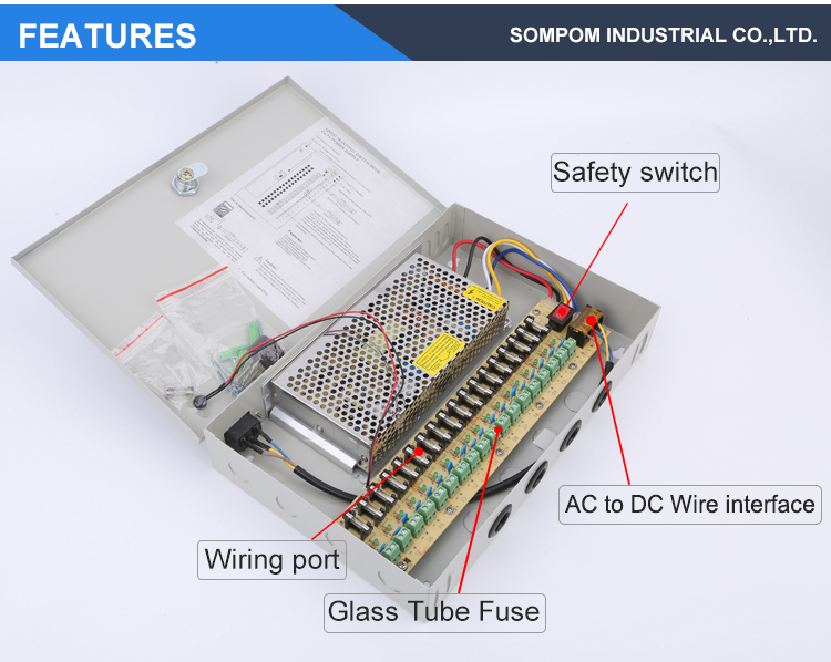 12V 20A CCTV Power Supply 12V Box For 18 Channels Cameras With Accessories