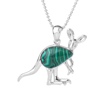 Malachite Waterdrop Cabs Silver Kangaroo Pendant Necklace 60CM Chain