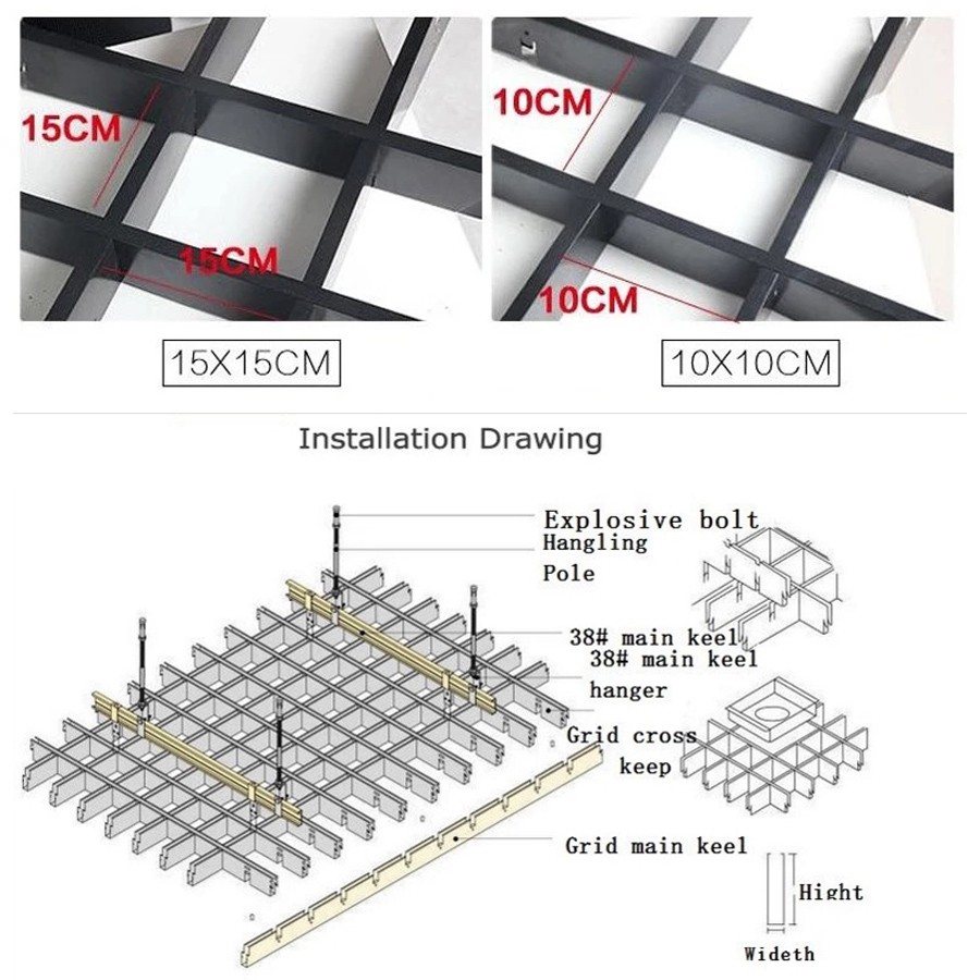 2020 customized aluminium grille ceiling suspended metal ceiling grid