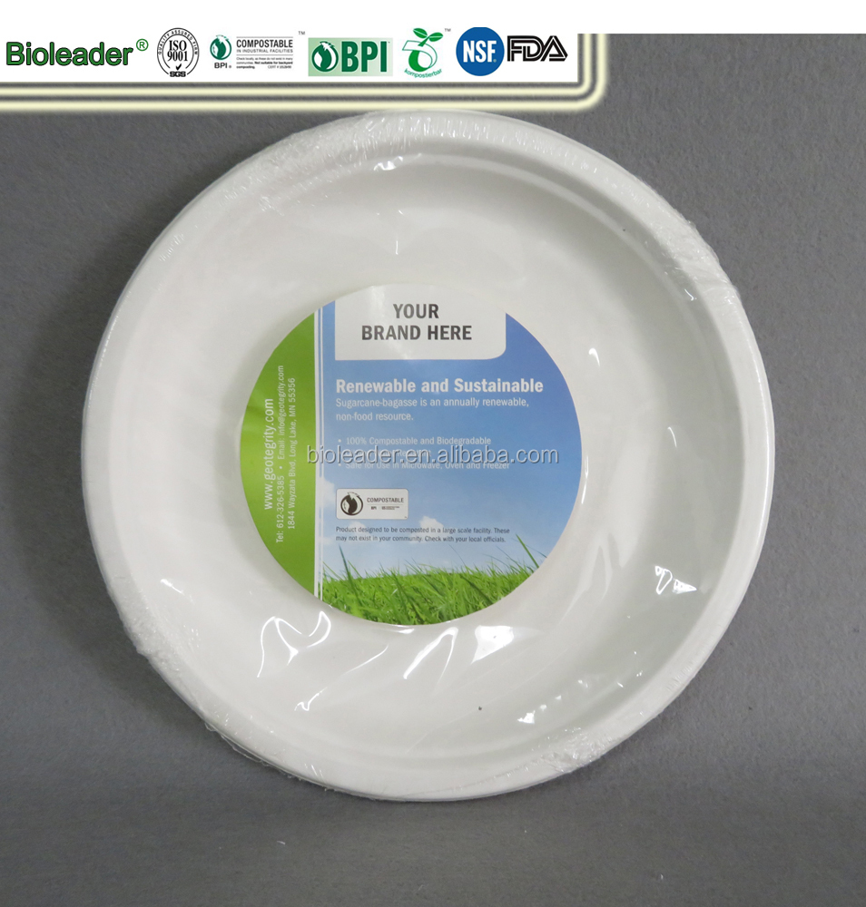 100% Biodegradable Disposable Sugarcane Pulp Party BBQ Plate