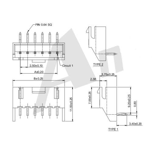 Serie de conector de obleas de 2.50 mm de 90 ° AW2512RA-XP