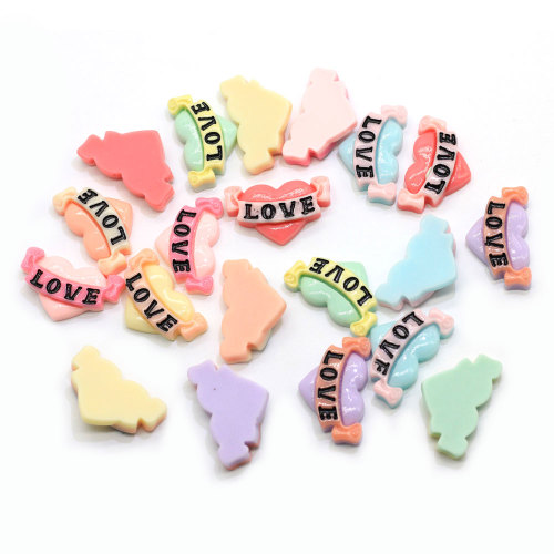 Groothandel kawaii kleurrijke gemengde hars liefde hart engel plaksteen cabochon miniatuur liefde hart kunst diy ambachtelijke scrapbooking 17 * 26mm