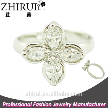 new design gold open flower silver zircon finger ring