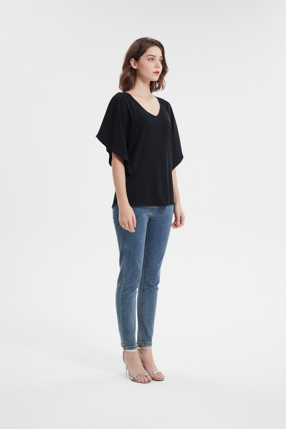 V Neck Bat Sleeve Blouse