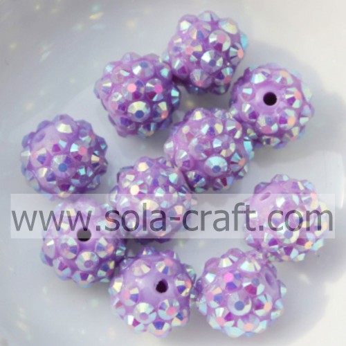 Hot Purple AB Solid Resin Rhinestone Beads For DIY Bracelets 10*12MM