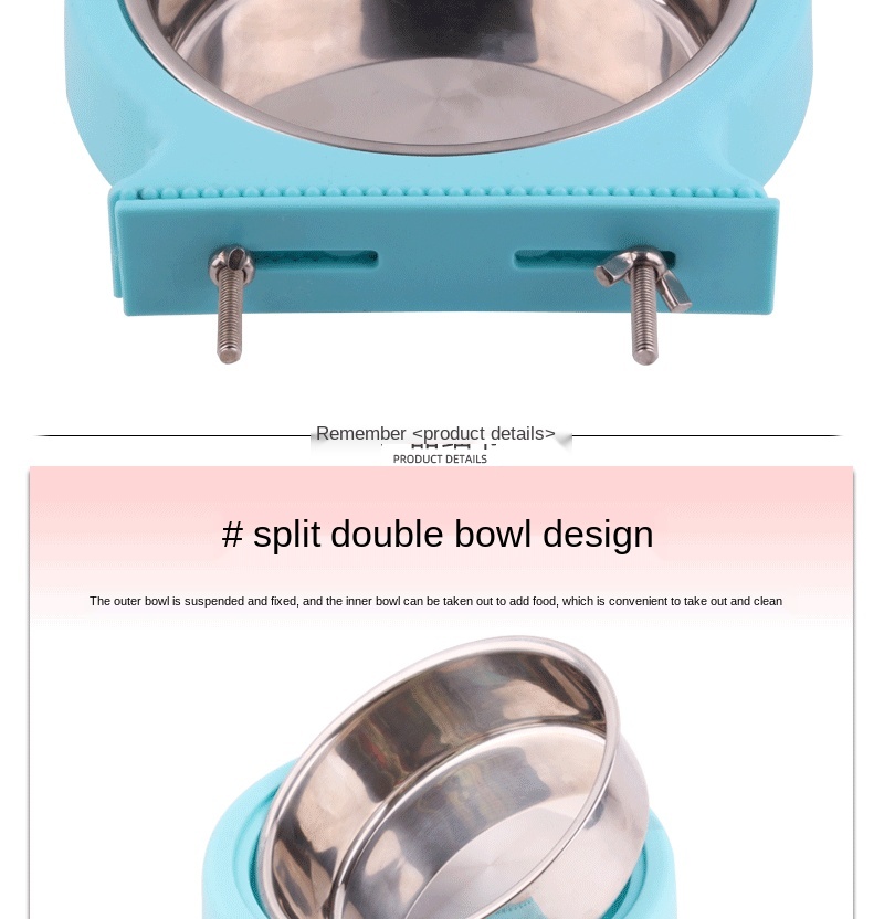 Hot Sale Plastic Material Pet Feeder Pet Bowl Water Food Dog Stainless Steel Hanging Cage Pet Bowl Feeder