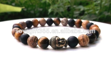 Mens Multi-Gemstone Buddha Bracelet Tiger Eye Buddha Head Bracelets