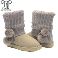 Cheap Womens Fashion Suede Wool Lined PomPom Boot