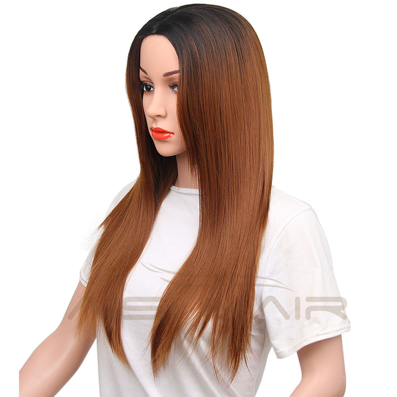 Aisi Hair Long Silky Straight Wave Ombre Brown Dark Root Wig Natural Wave Heat Resistant Synthetic Fiber Wigs For Black Women