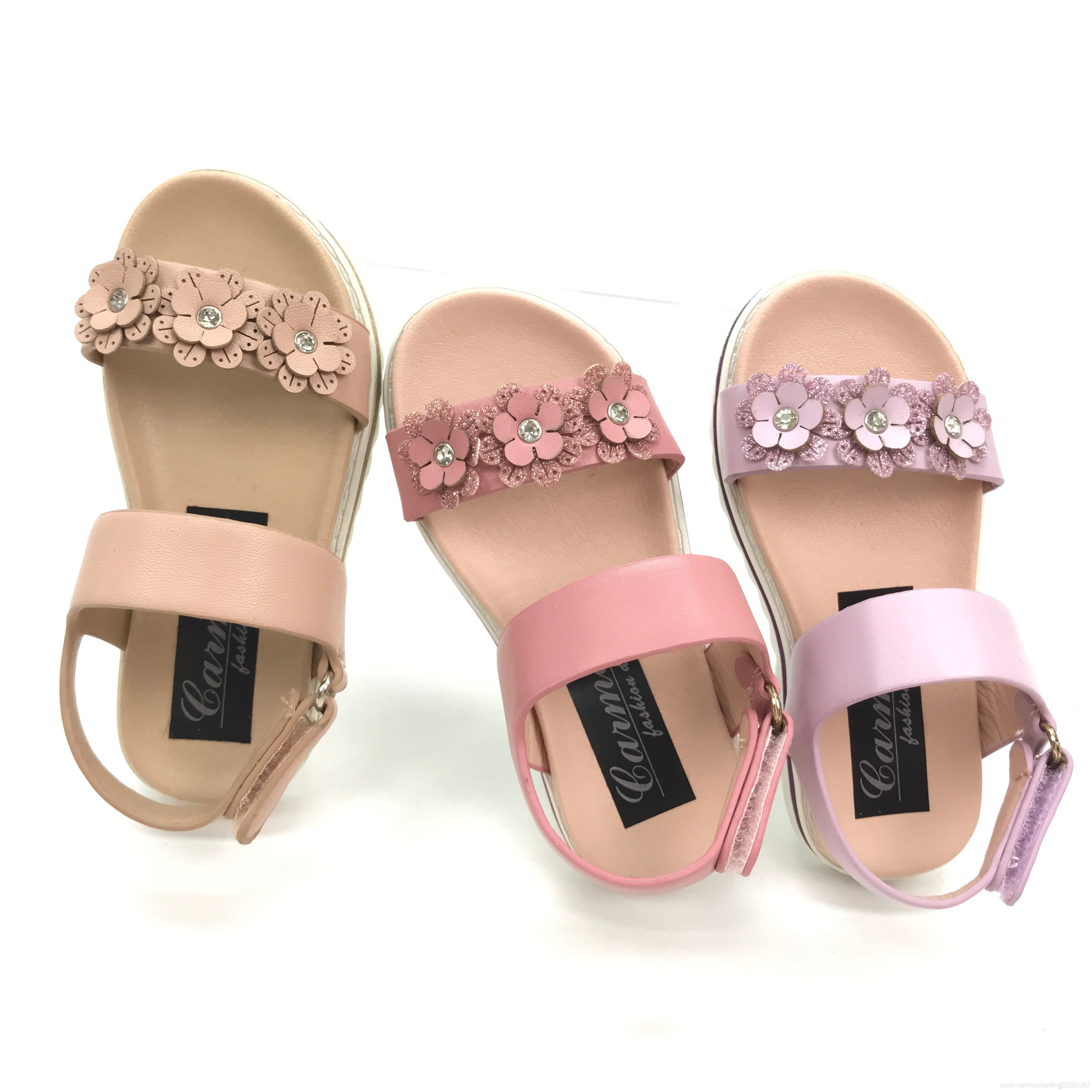 Sweet Girls Flat PU Sandals Flower Glitter shoes
