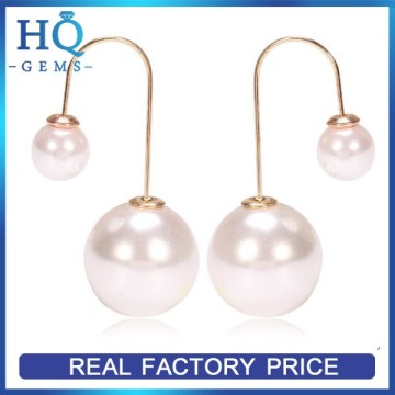 New Arrival Imitation Pearl White Beads Double Balls Dangle Hook Stud Earrings