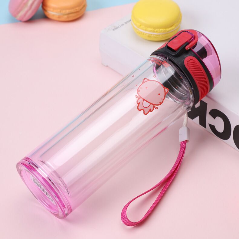 300ml Double Wall Glass Water Frosted Bottle Kids with Flip Top Lid