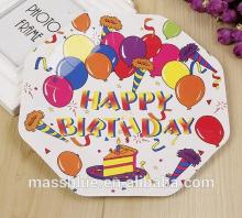 White color octagon shape paper plate for happy birthdays