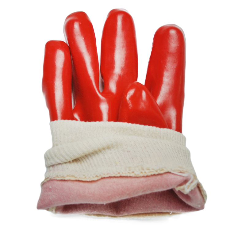 Red PVC dipped gloves smooth finish interlock liner