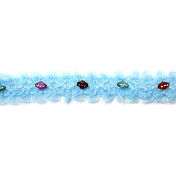 Blue Plicated Colorful Rhinestones Chic Satin Clothes Ribbons, OEM/ODM Orders are WelcomeNew