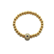 Handmade Natural Bead Bracelets with Brass Micro Pave Charms for Women