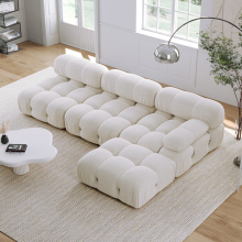 Boucle White Futon Convertible Couch and Modular Sofas for Sitting Room