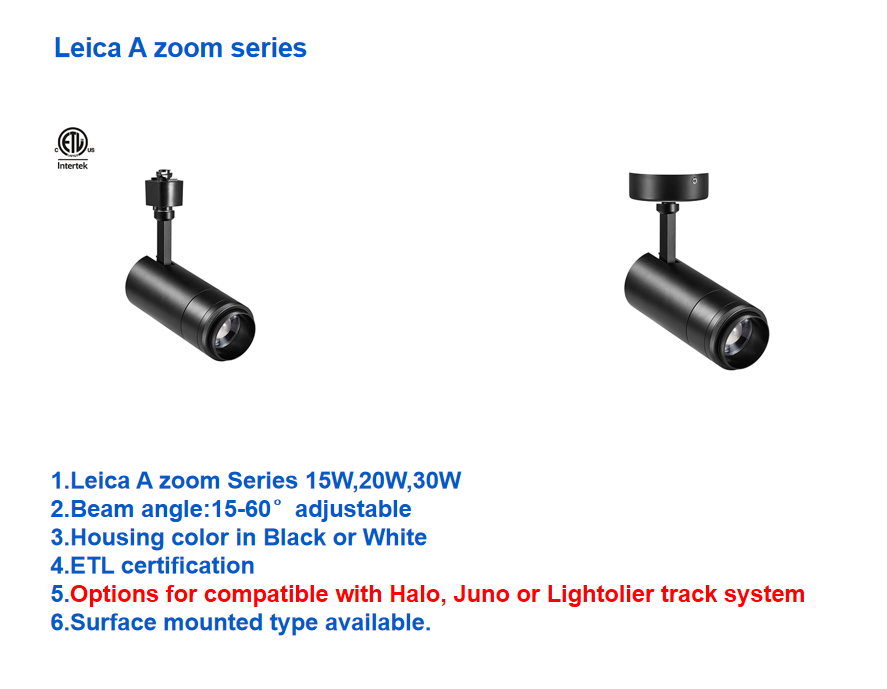 Leica Modern Design LED Adjustable Track Lights Rail Lighting System Zoom Beautiful Light Color Dimmable & Customizable