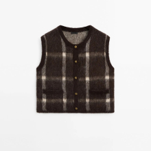 Women's atmospheric plaid wool blend round neck knitted vest