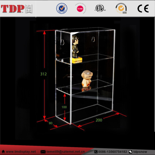 wall mount 3 tier clear acrylic display box for collectibles with sliding rear door