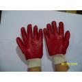 Red PVC single dipped gloves with knit wrist