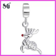 925 sterling silver Christmas series Cute Reindeer Red Charm Dangle Beads