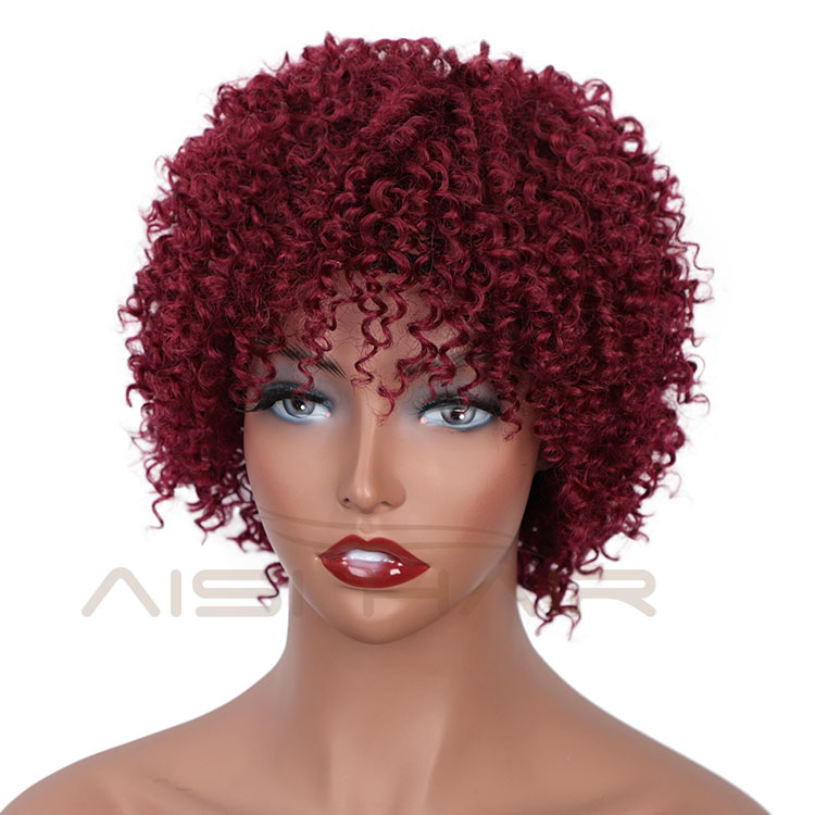 Aisi Hair Unprocessed Human Hair Natural Girls 150% Density Afro Kinky Curly Short Pixie Cut Red Wig