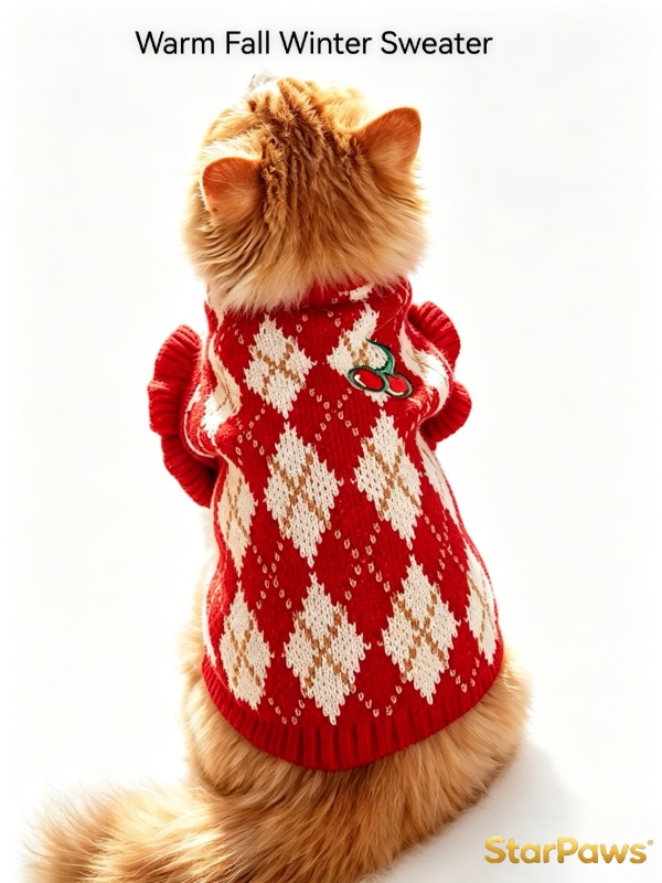 Red Knitted Cat Vest Winter Warm Pet Sweater