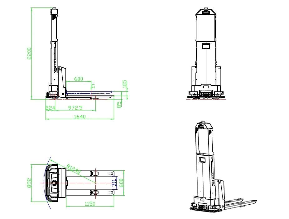 Tzbot 1500kg Load Autonomous Mobile Robot Material Handling Equipment Forklift Agv