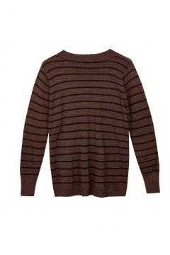 Women's Knitted Lurex Striped Crew-Neck Pullover