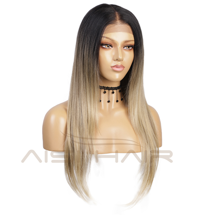 Aisi Hair Wholesale Long Silky Straight Wig Lace Ombre Blonde Dark Root Wig Cheap Synthetic Hair Lace Front Wigs For Black Women