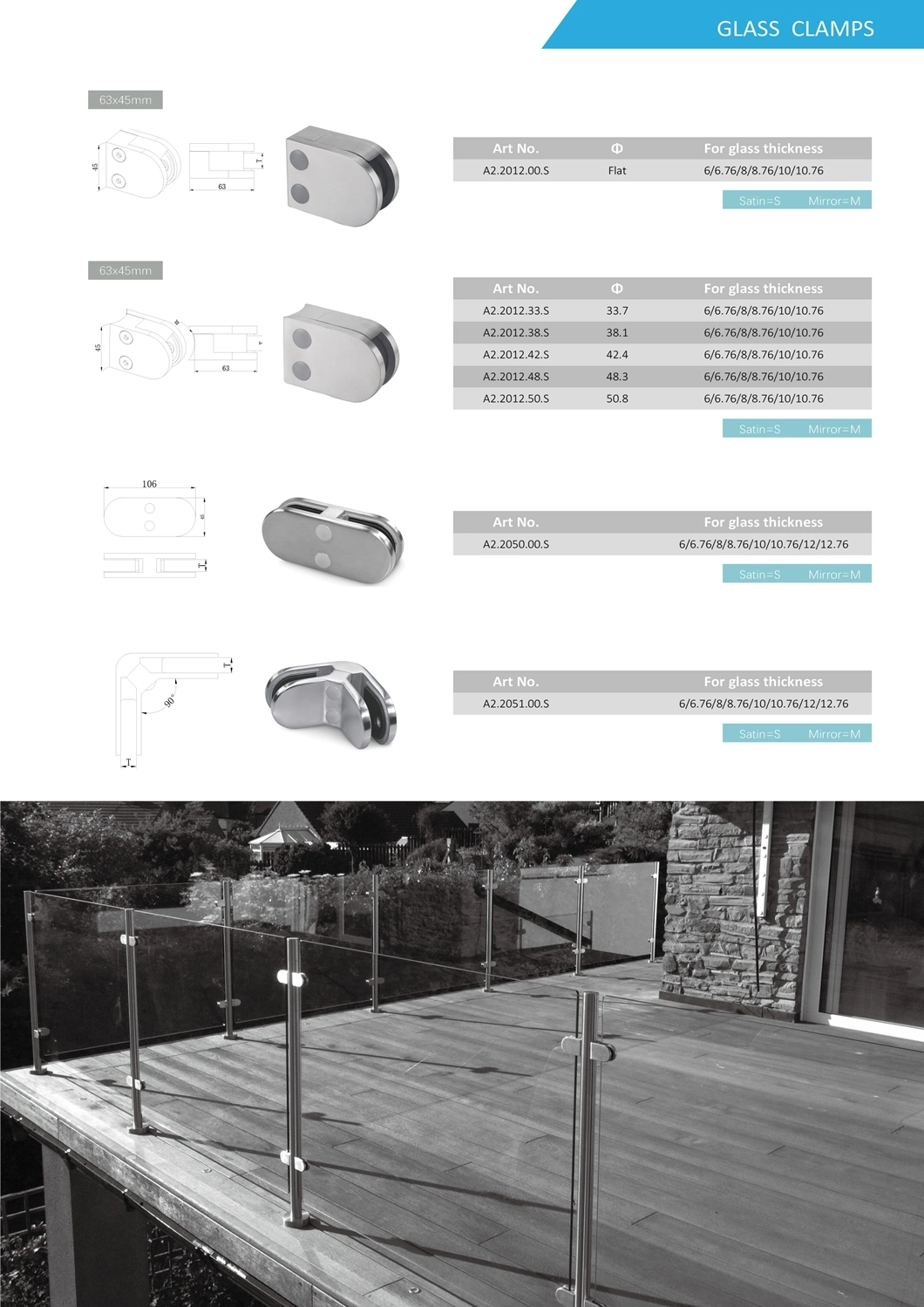 Accesorios de abrazaderas de vidrio de acero inoxidable de fábrica de China para barandillas de escalera con CE