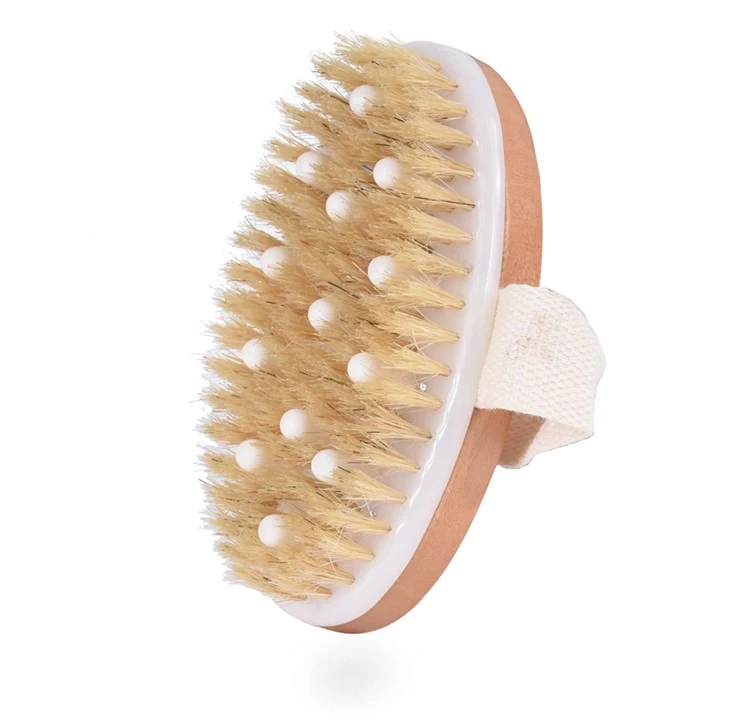 Oval Shape Beech Handle Sisal Bristle Bath Brush Scrubber