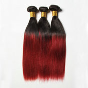 wholesale silk straight ombre two tone color hair weaving,double sewing heat resistant fiber red synthetic hair bundles T1bbug