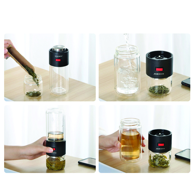 Portable Tea Bottle Separation Tea Water Double Wall Glass Bottle