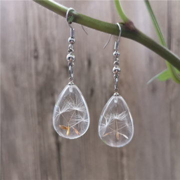 Dandelion Seeds Eco Resin Teardrop Earrings - Real Dried Flower Earrings 2022