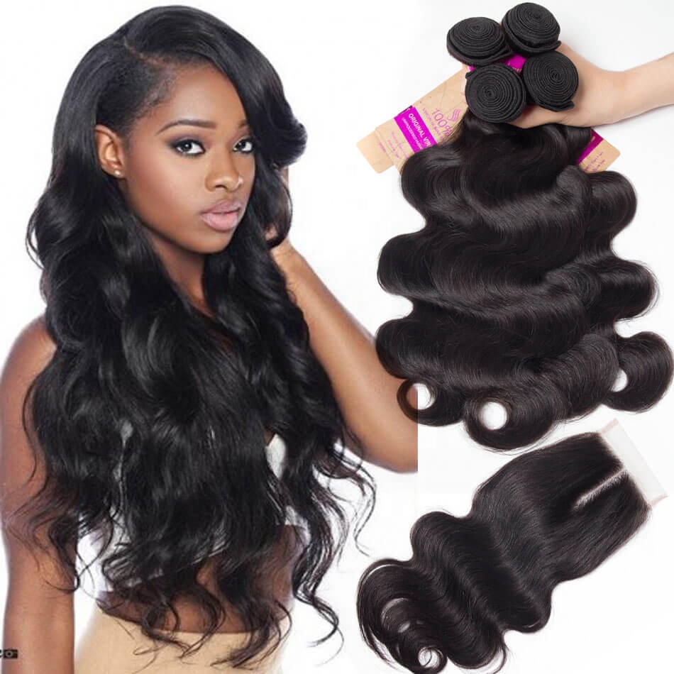 Wholesale Brazilian Virgin hair Vendor  straight Bundles With Lace Closure 4x4 Unprocessed natural hair human hair bundles