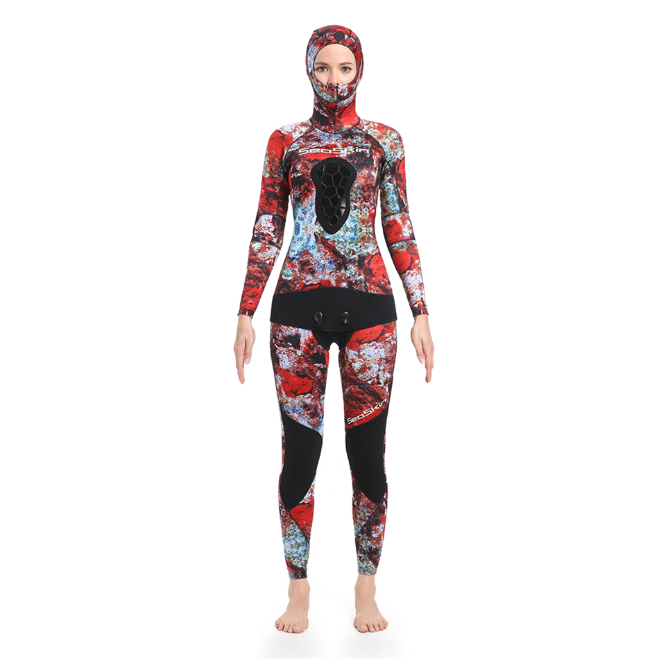 Seaskin Women Hooded Lengan Panjang Wetsuit menyelam adat