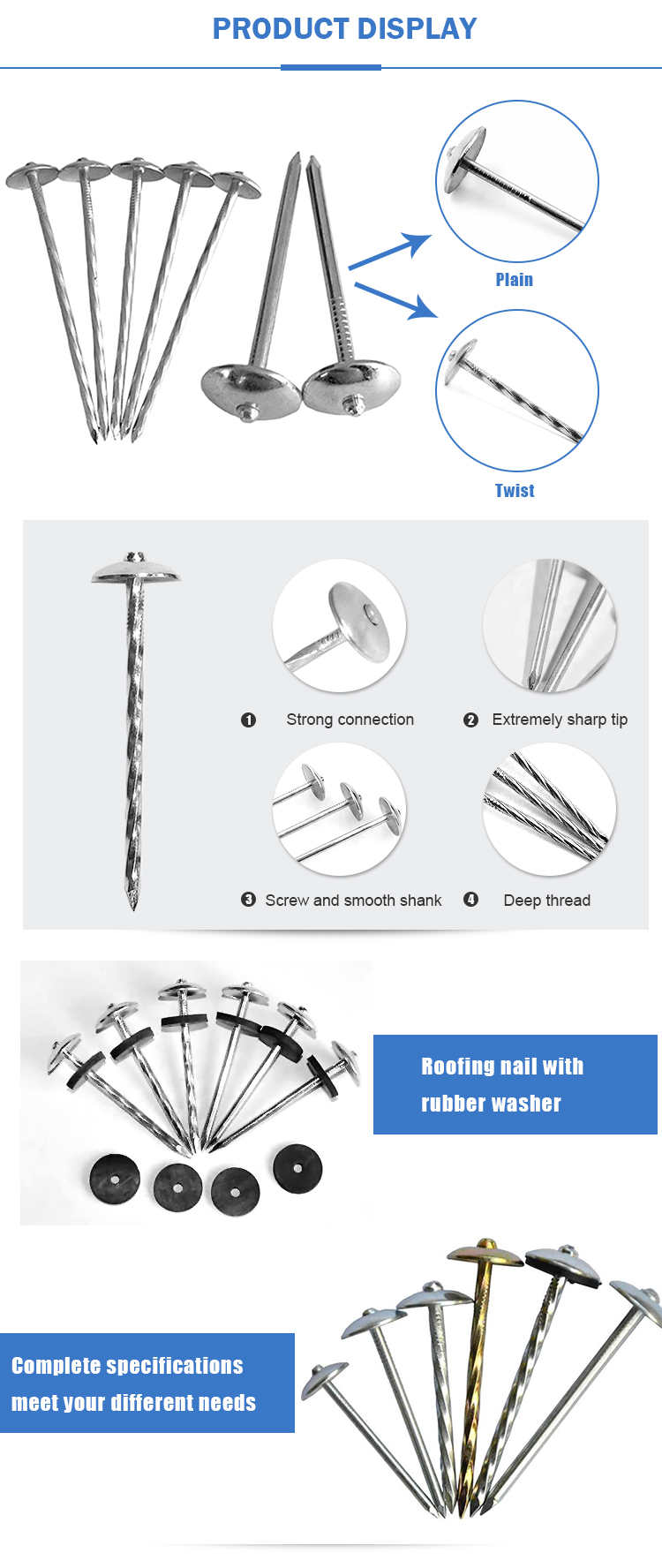 wholesales galvanized roofing nails with rubber